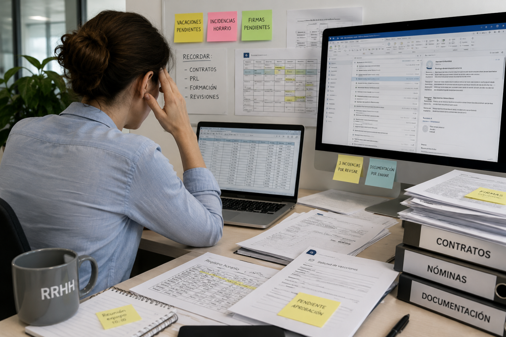 Responsable de Recursos Humanos gestionando tareas administrativas con Factorial RRHH.